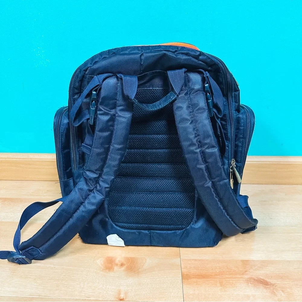 J is for Jeep Navy Blue & Orange Multipocket Diaper Bag Backpack
